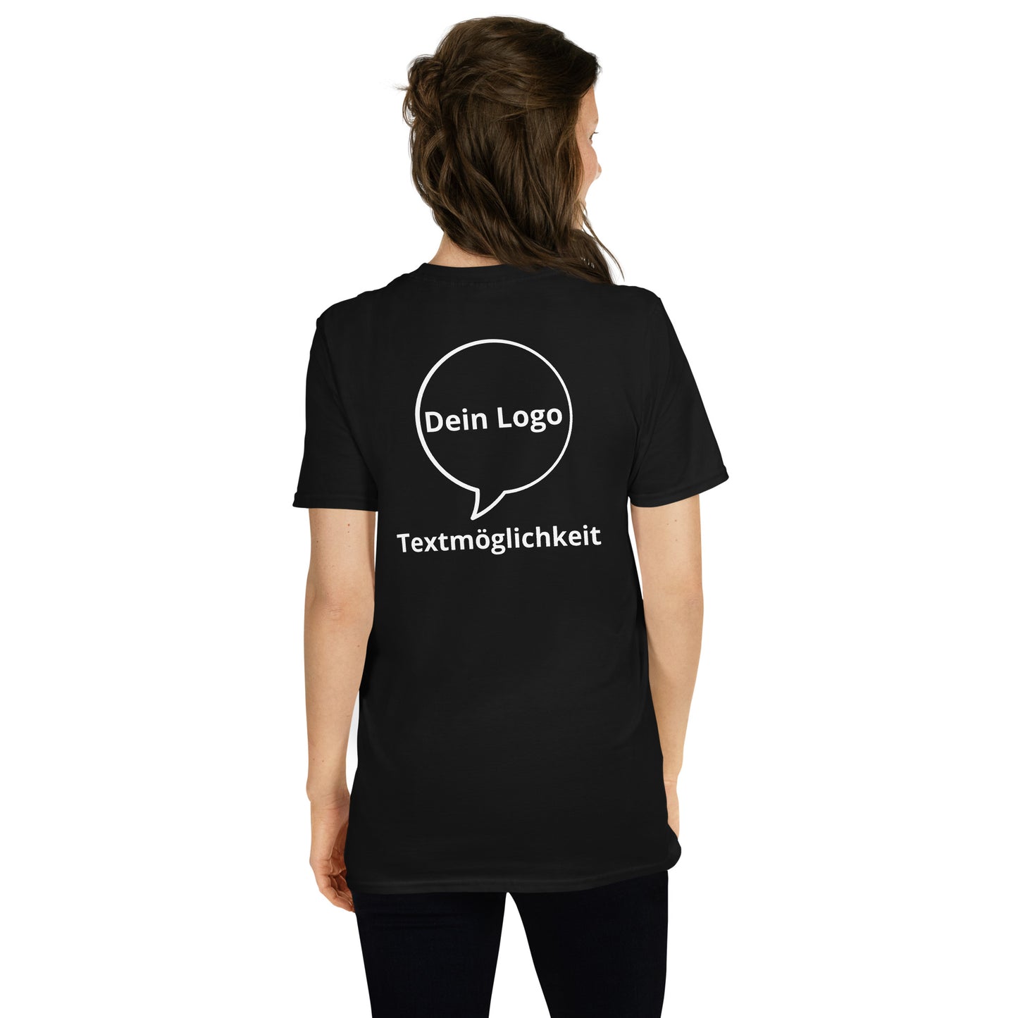 Schwarzes personalisiertes T-Shirt mit Platzhalter für Logo und Text – individuell bedruckbar für Firmen & Vereine | Sabiswelt