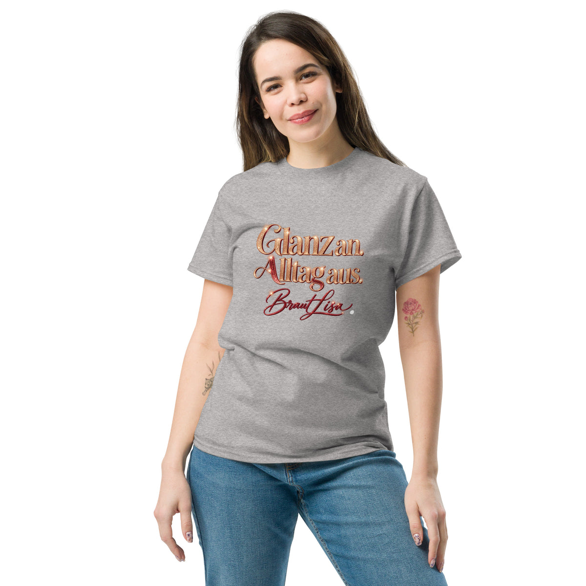 Braut-T-Shirt bis 5XL mit Wunschname und elegantem Glitzerdruck