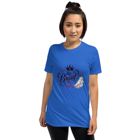 Blaues T-Shirt die Braut mit Krone und Schleier
