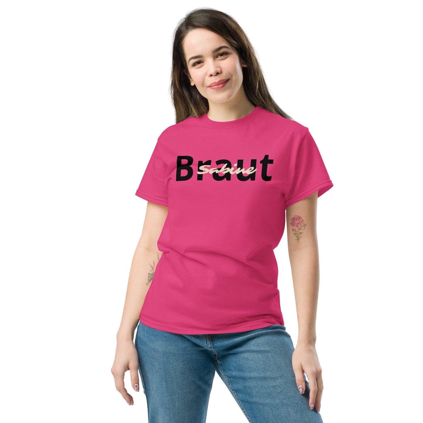 Pink  Braut T-Shirt mit Wunschname – Personalisiertes JGA Shirt