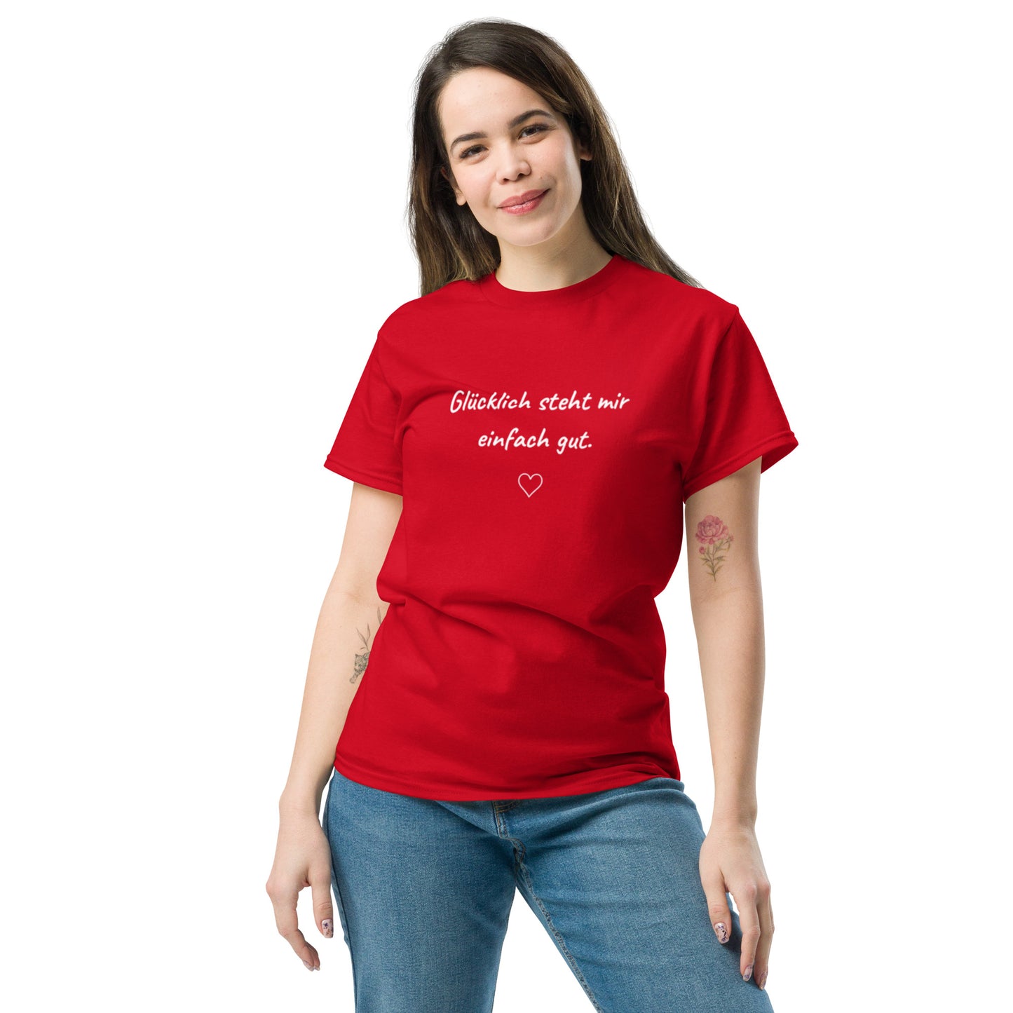 Rotes Statement T-Shirt Glücklich sein – Farbintensive Baumwolle Oberteil