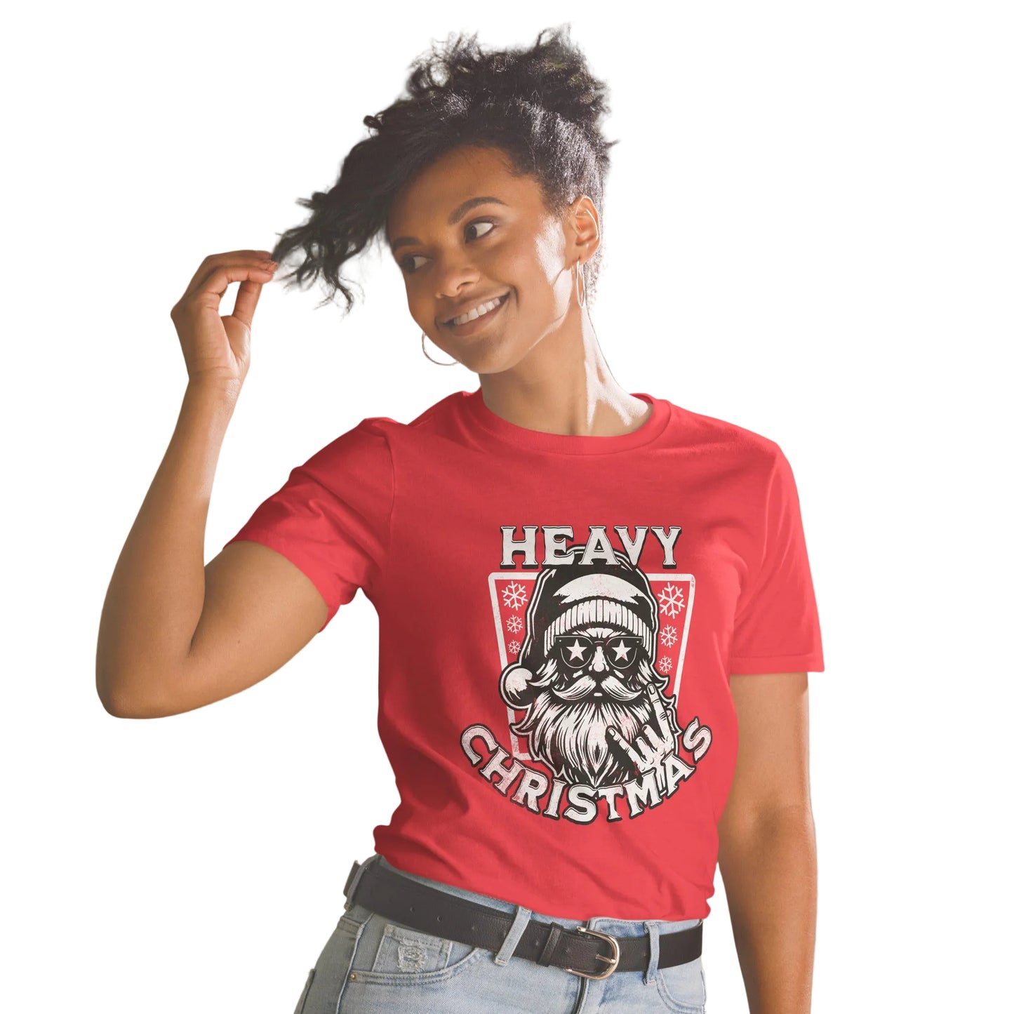 Product mockup, Rotes T-Shirt mit weißen Druck Heavy Christmas| Lustig & Festlich - Sabiswelt