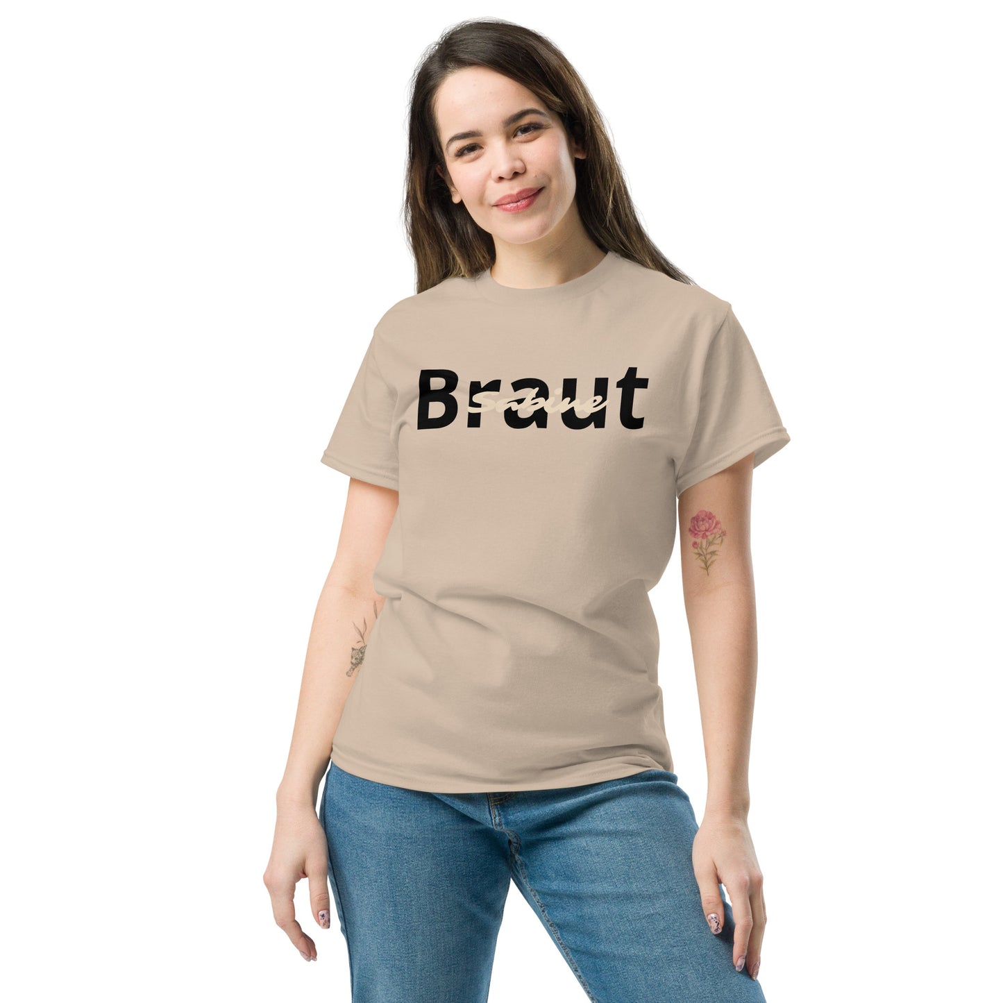 Sand Braut T-Shirt mit Wunschname – Personalisiertes JGA Shir