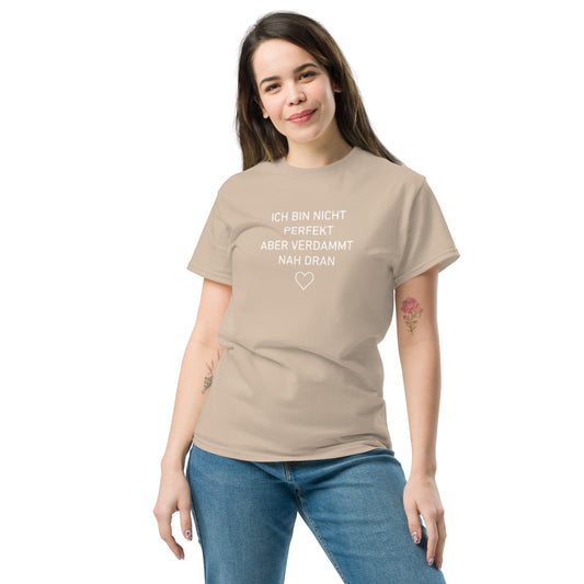 Sandfarbenes Statement Shirt Ich bin nicht perfekt – Baumwoll T-Shirt Beige
