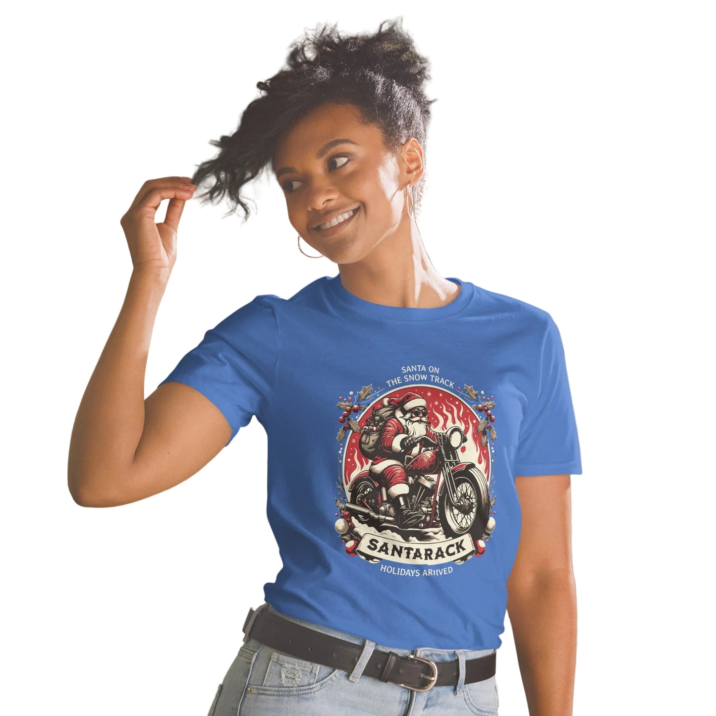 Product mockup, Santarack ist unterwegs T-Shirt in blau Weihnachten | Sabiswelt