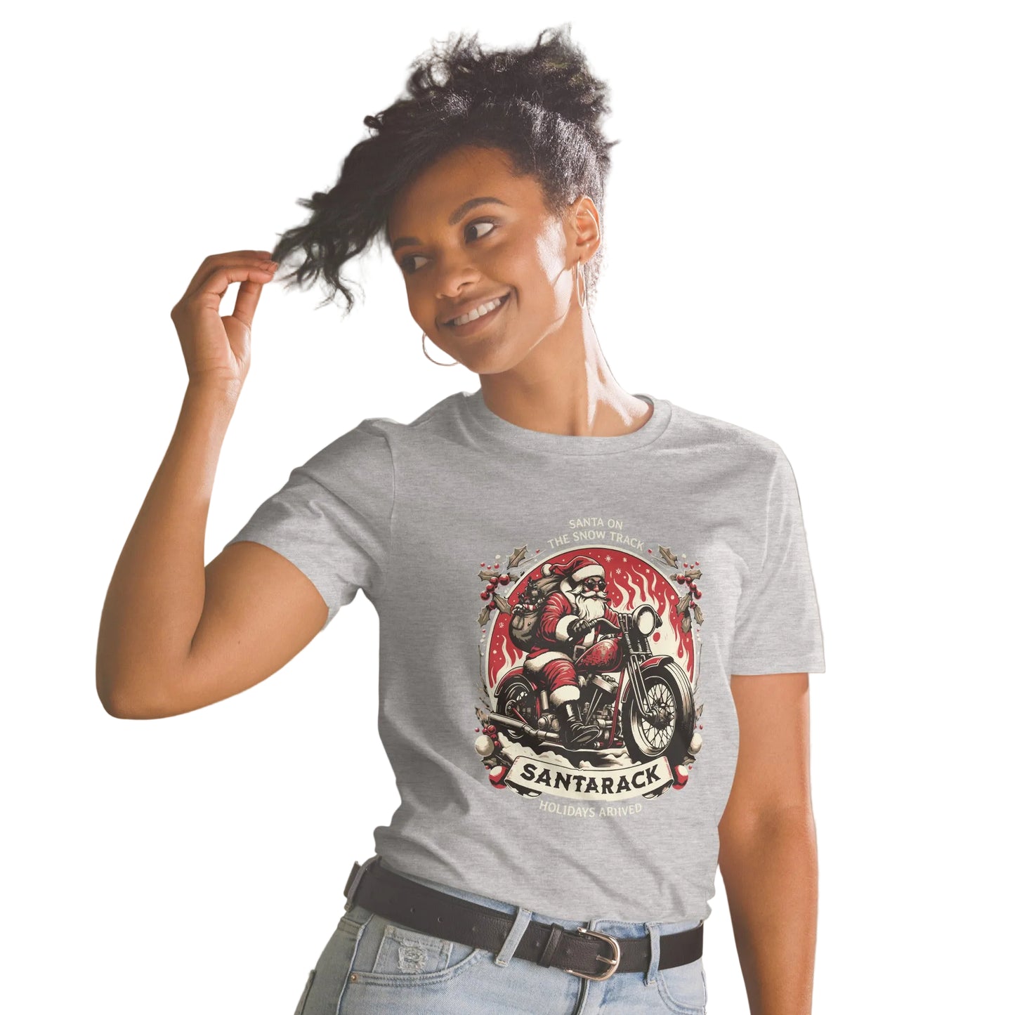 Product mockup,Santarack ist unterwegs T-Shirt in grau- Weihnachten | Sabiswelt