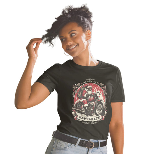Product mockup, Santarack ist unterwegs T-Shirt in schwarz- Weihnachten | Sabiswelt