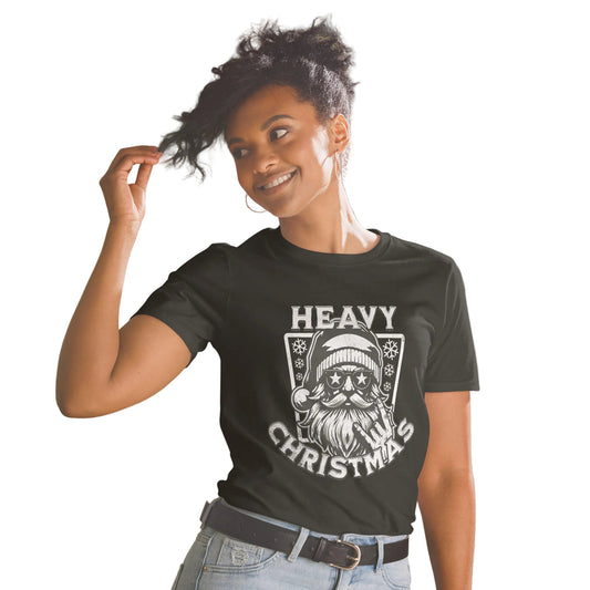 Product mockup, Schwarzes T-Shirt mit weißen Druck Heavy Christmas| Lustig & Festlich - Sabiswelt