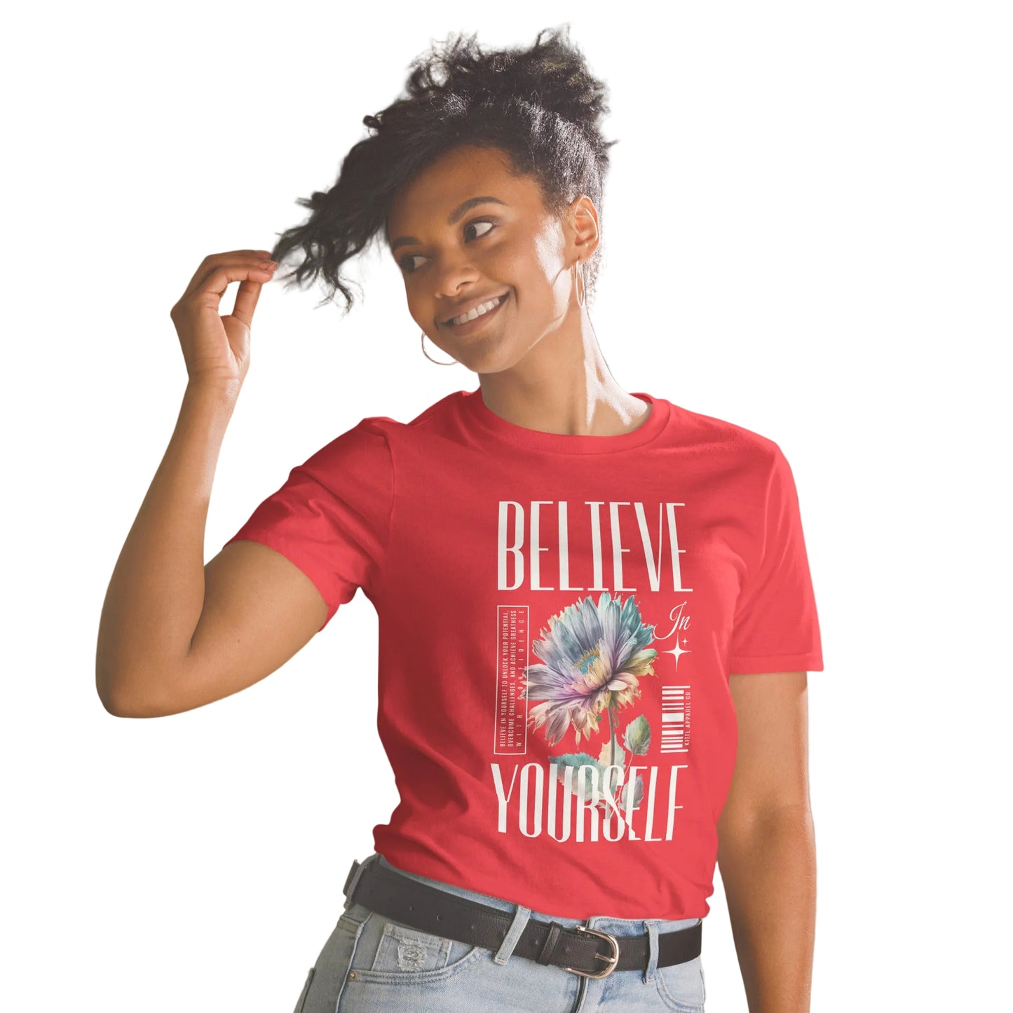 Statement Shirt für Damen mit dem Schriftzug "Believe Yourself" – perfekt für Alltag und Freizeit 