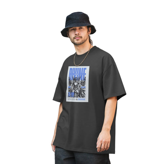 Oversized T-Shirt in Faded Black mit "Divine Ascent" Anime-Print in Blau und Weiß – Japan Street Style | Sabiswelt