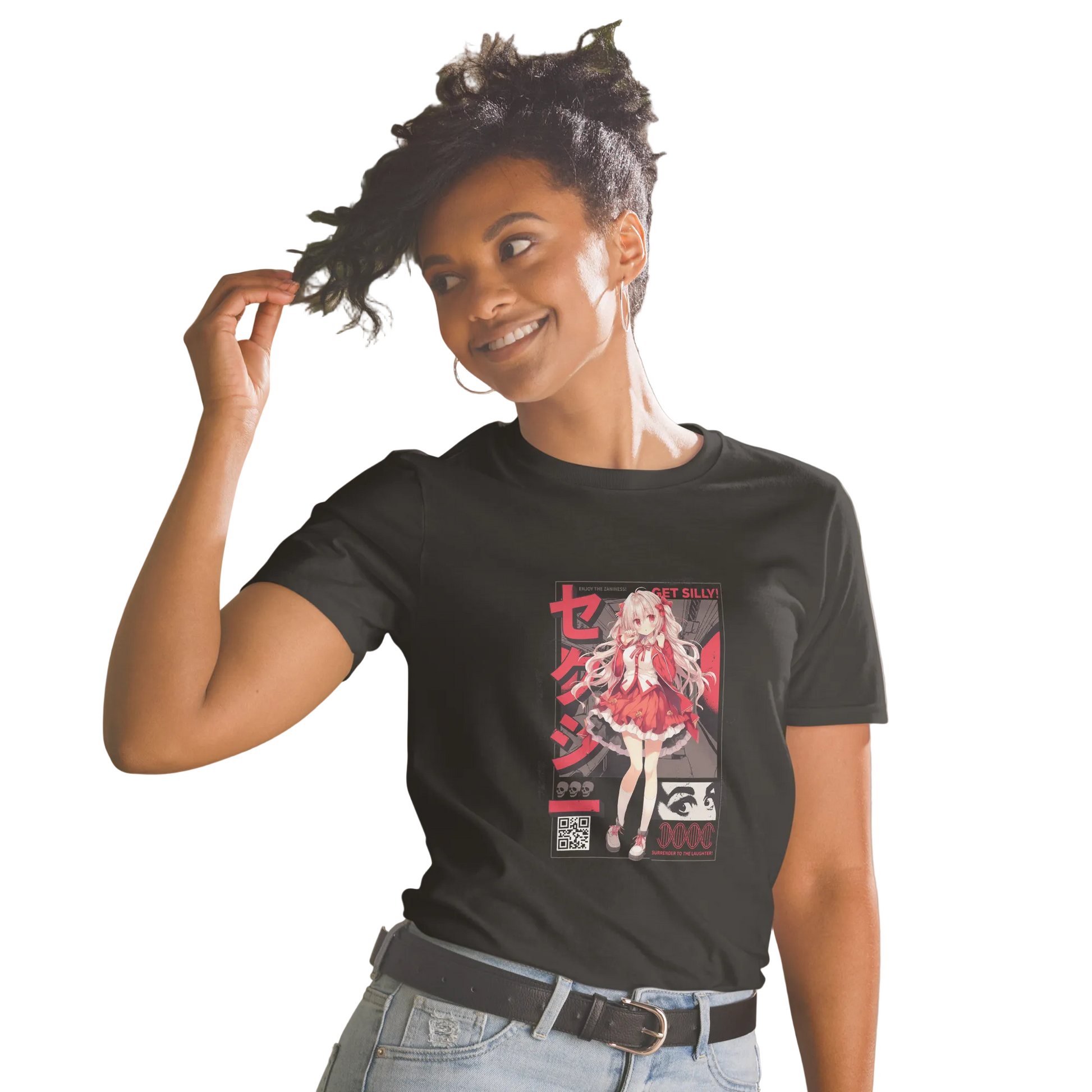 „Get Silly" Anime T-Shirt in Schwarz mit Japan-Style Manga-Girl-Print – Sabiswelt