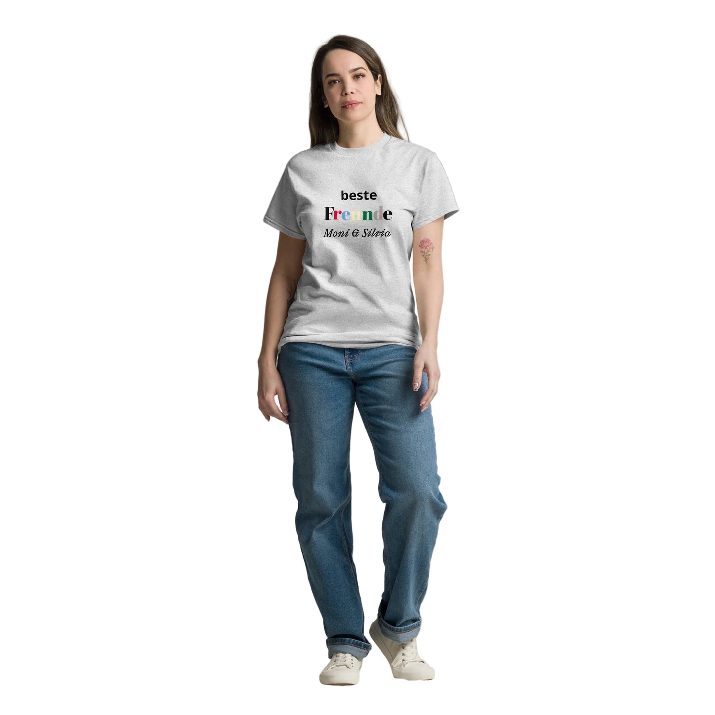 Hell Graues Unisex T-Shirt mit personalisiertem "Beste Freunde" Print und Namen – Sabiswelt