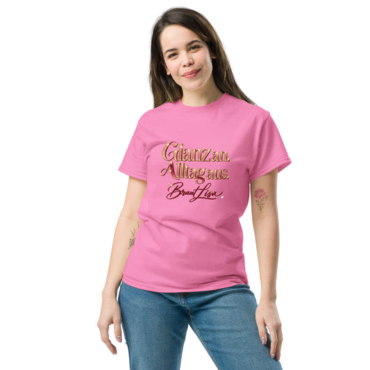 Personalisiertes Braut-T-Shirt „Glanz an. Alltag aus.“ mit Wunschname