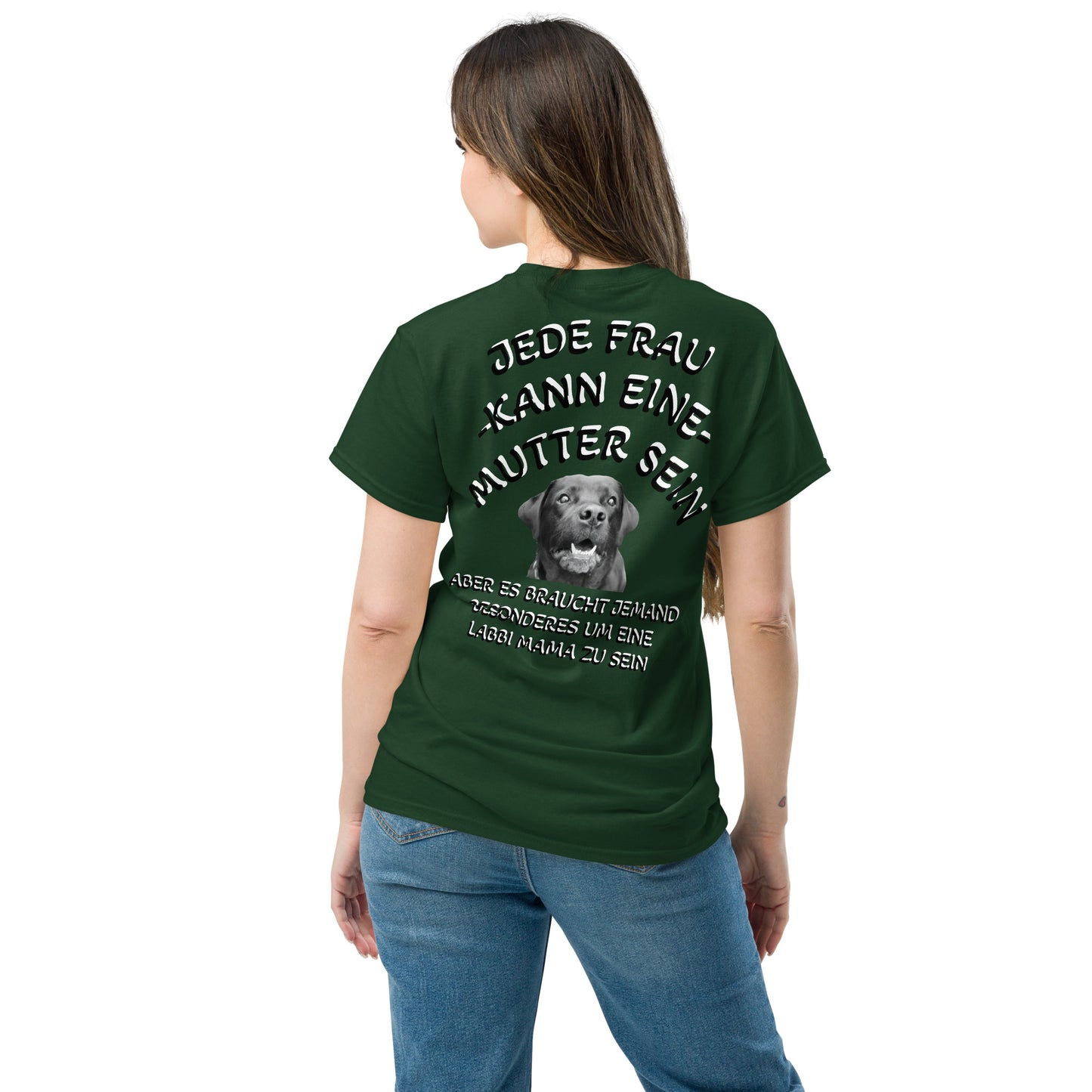 Waldgrünes klassisches Unisex T-Shirt aus 100% Baumwolle – Rückansicht