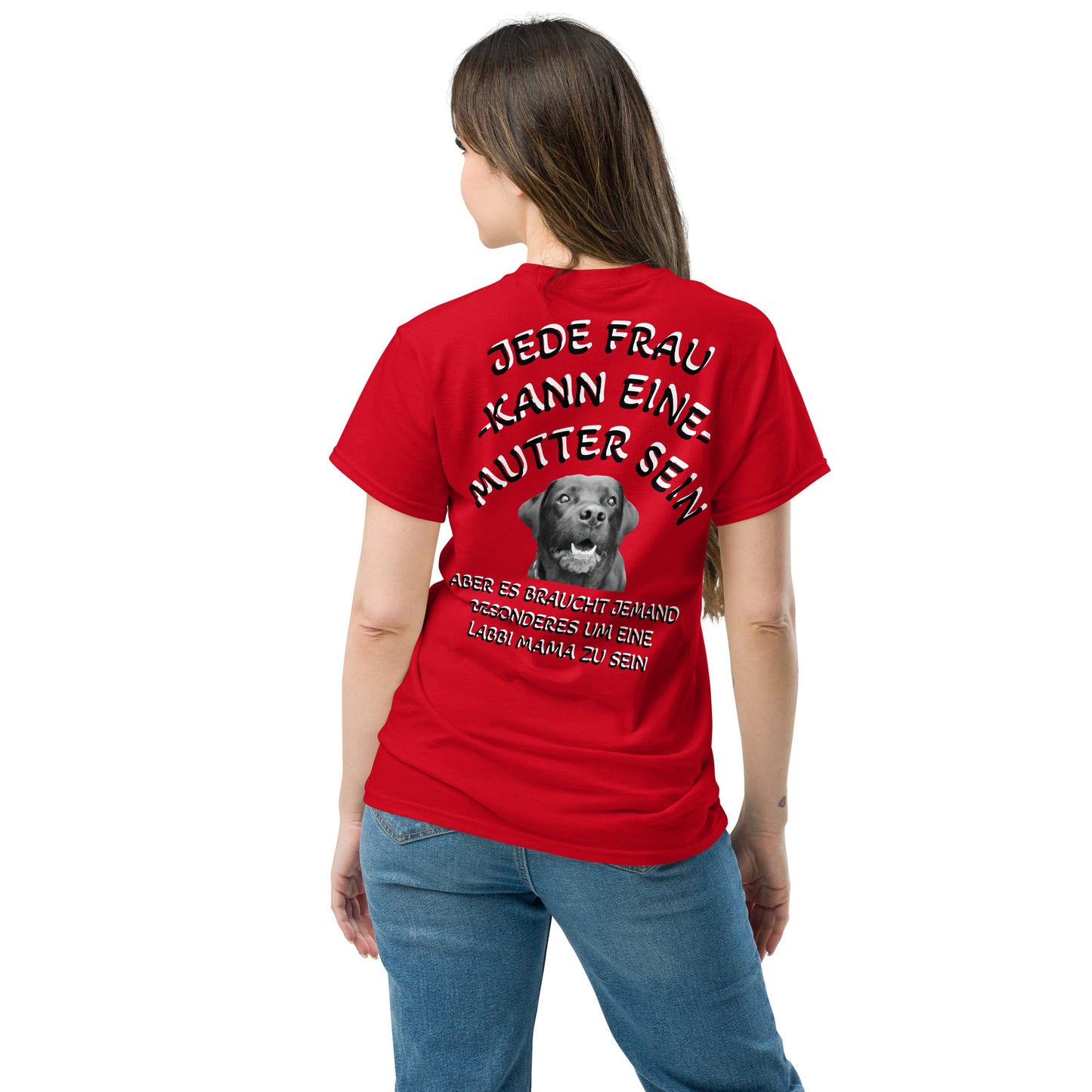 Rotes klassisches Unisex T-Shirt aus 100% Baumwolle – Rückansicht