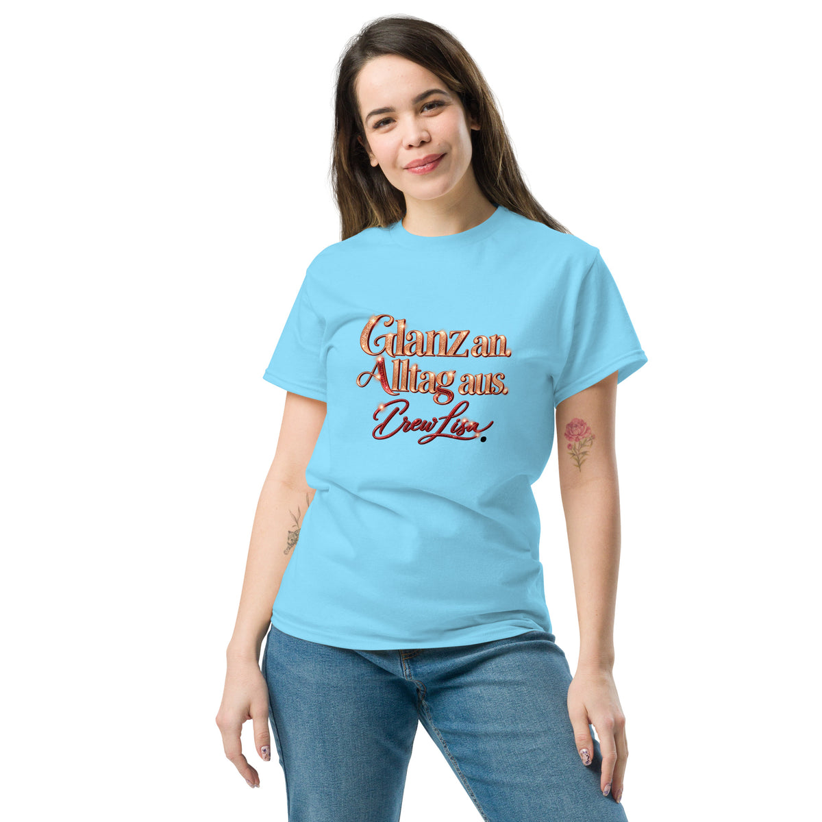 Crew-Shirt mit Wunschname passend zum Brautshirt in Glitzeroptik