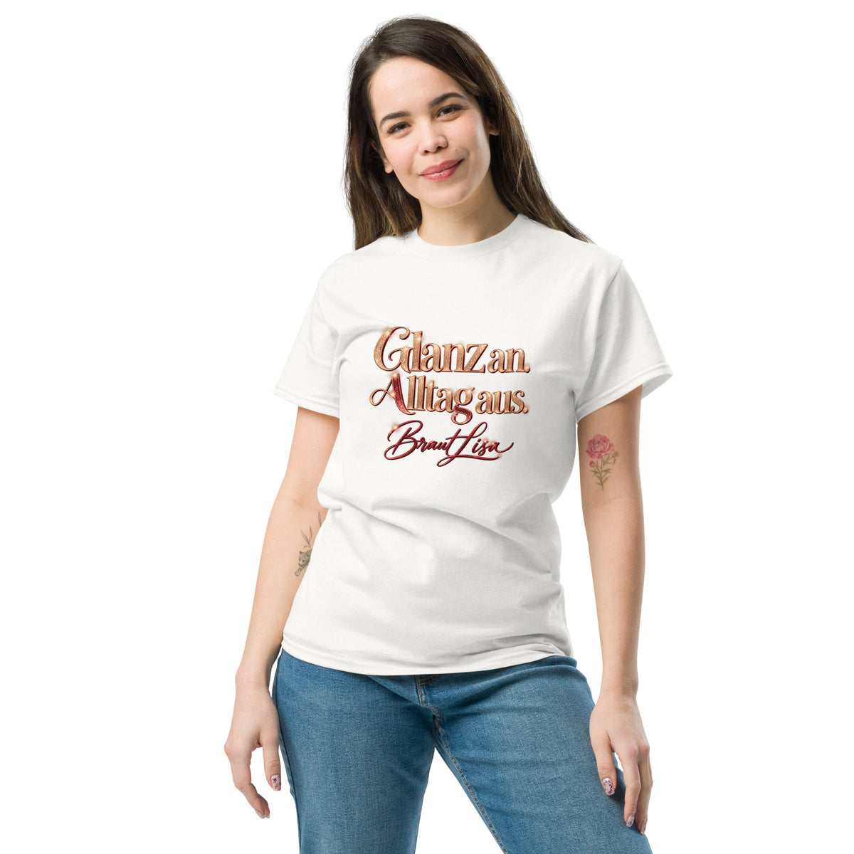 Elegantes JGA-Shirt für die Braut mit Roségold-Glitzeroptik