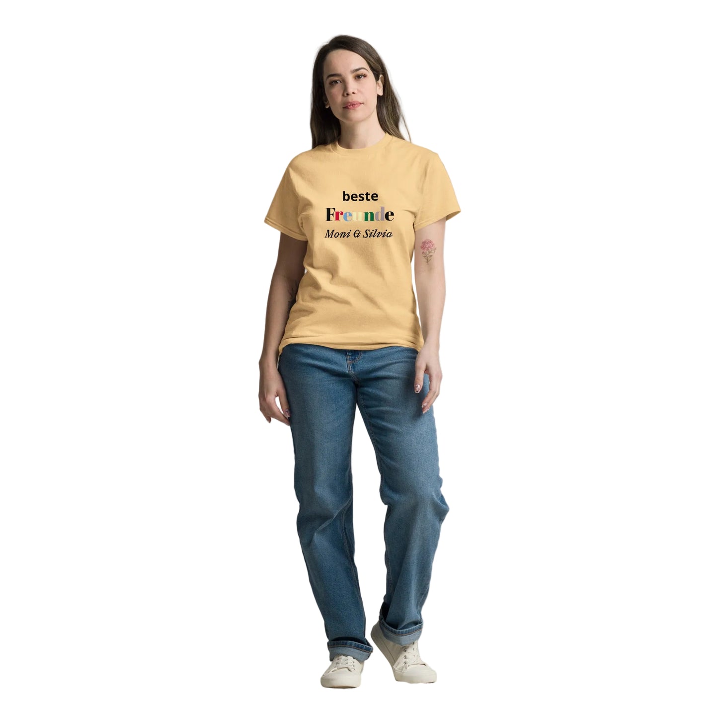 Gelbes Unisex T-Shirt mit personalisiertem "Beste Freunde" Print und Namen – Sabiswelt
